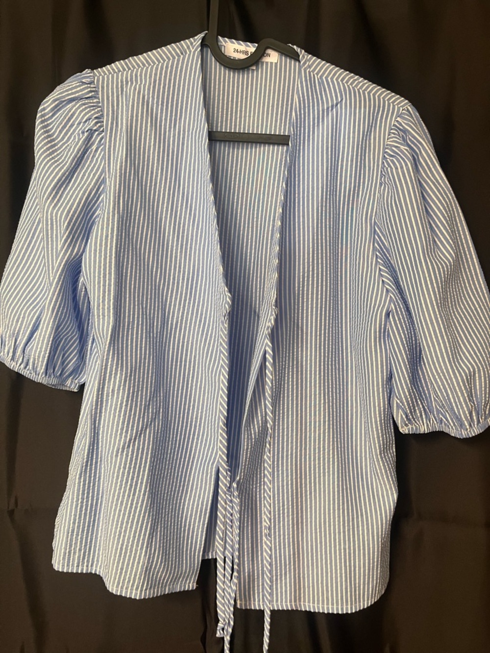 Blue Stripe Women's Open Front Tie Blouse